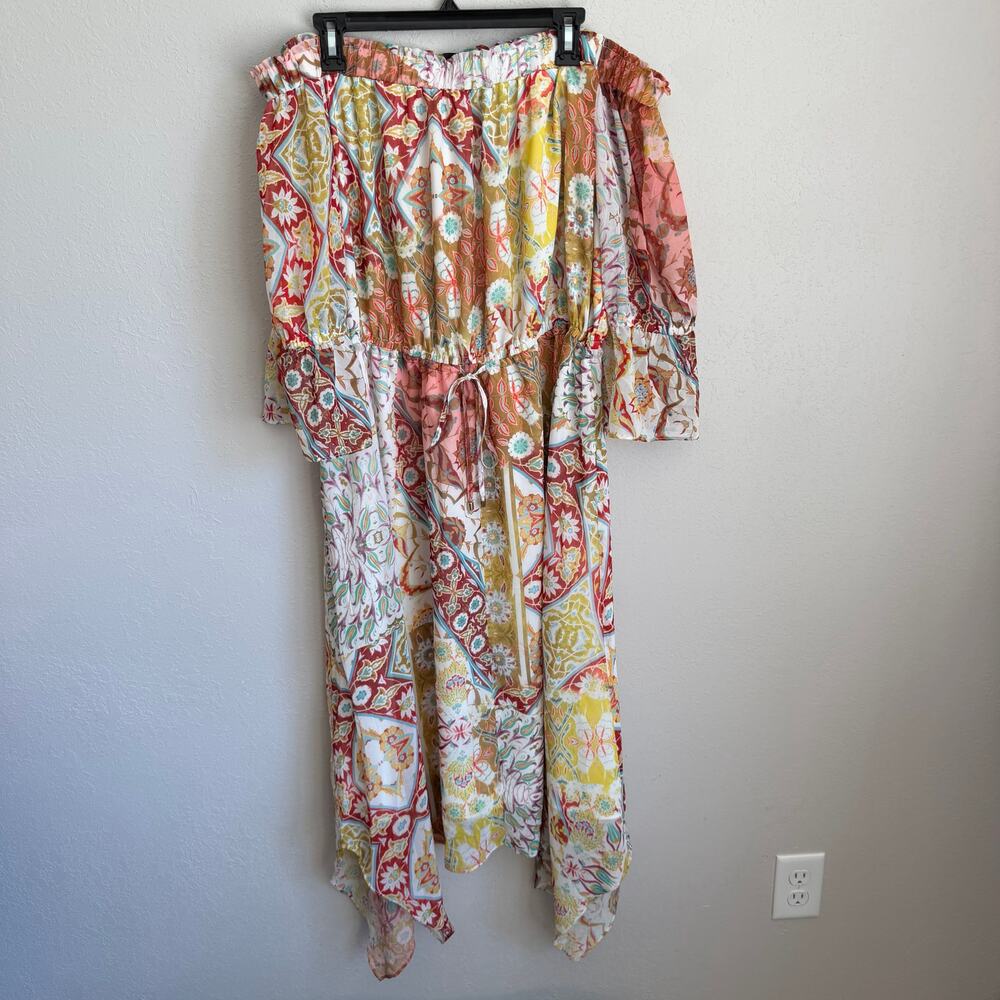 City Chic Saffron Cream Orange Print Off Shoulder Long Sides Dress Women S 16